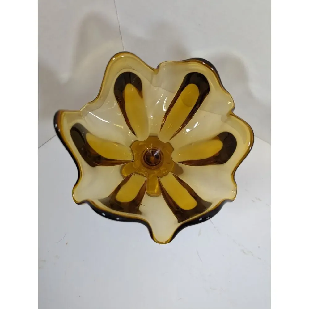 Vtg Viking Amber Gold Glass Handkerchief Pedestal 8